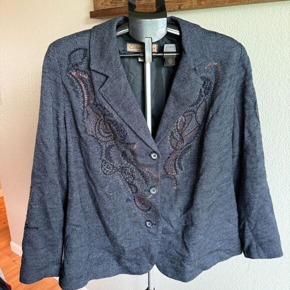 Coldwater Creek Rayon Wool Embroidered Sequin Blazer Jacket Women's Sz W18 - Picture 1 of 5